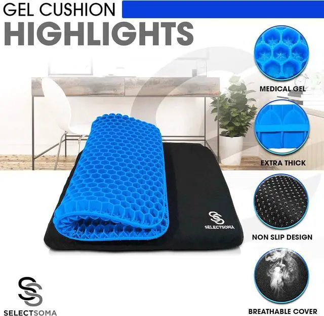 Alt view image 4 of 6 - SelectSoma Gel Seat Cushion for Long Sitting Pressure Relief for Back, Sciatica, Coccyx, Tailbone Pain - Cushion for Office Chair, Wheelchair, Car & Truck, Patio Chairs - Egg Seat Pad