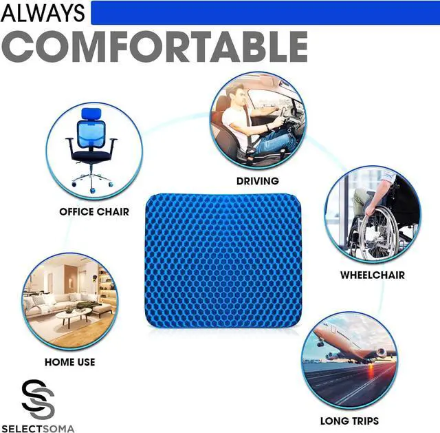 Alt view image 5 of 6 - SelectSoma Gel Seat Cushion for Long Sitting Pressure Relief for Back, Sciatica, Coccyx, Tailbone Pain - Cushion for Office Chair, Wheelchair, Car & Truck, Patio Chairs - Egg Seat Pad
