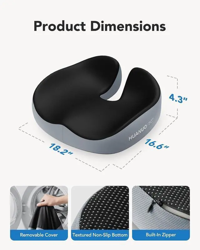 Alt view image 2 of 7 - HUANUO Seat Cushion for Office Chairs, Extra Large Desk Chair Cushion for Back Pain Tailbone Pain Relief, Ergonomic Memory Foam Car Seat Cushion, Wheelchair Cushions for Long Sitting, Anti-Slip Bottom