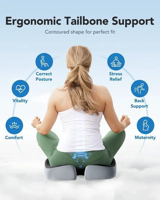 Alt view image 4 of 7 - HUANUO Seat Cushion for Office Chairs, Extra Large Desk Chair Cushion for Back Pain Tailbone Pain Relief, Ergonomic Memory Foam Car Seat Cushion, Wheelchair Cushions for Long Sitting, Anti-Slip Bottom
