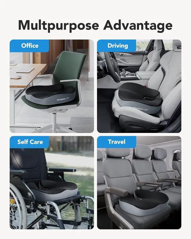 Alt view image 5 of 7 - HUANUO Seat Cushion for Office Chairs, Extra Large Desk Chair Cushion for Back Pain Tailbone Pain Relief, Ergonomic Memory Foam Car Seat Cushion, Wheelchair Cushions for Long Sitting, Anti-Slip Bottom