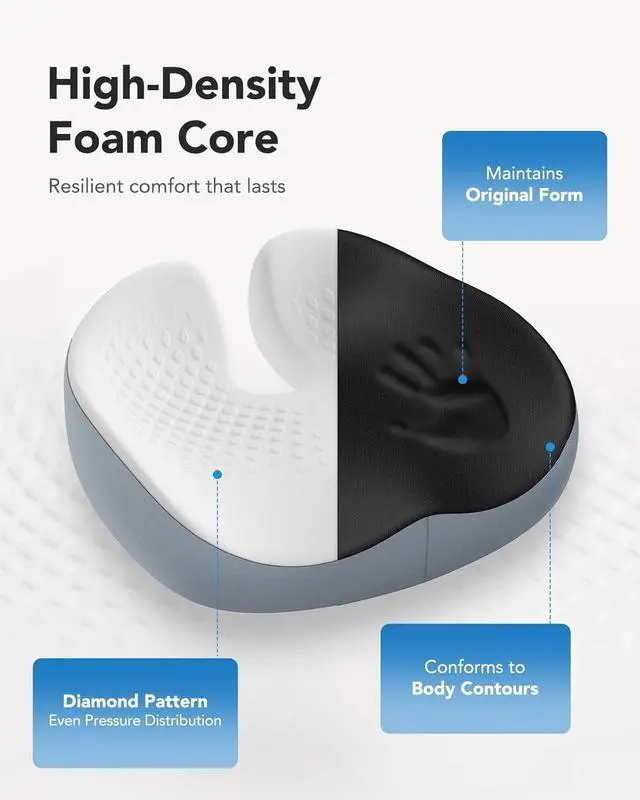 Alt view image 7 of 7 - HUANUO Seat Cushion for Office Chairs, Extra Large Desk Chair Cushion for Back Pain Tailbone Pain Relief, Ergonomic Memory Foam Car Seat Cushion, Wheelchair Cushions for Long Sitting, Anti-Slip Bottom