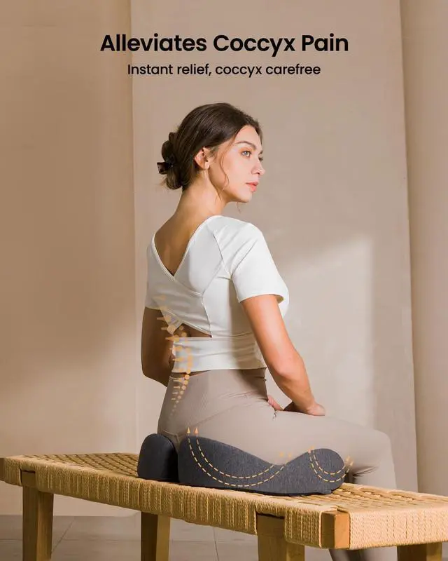 Alt view image 2 of 7 - ProtoArc Seat Cushion for Tailbone Pain Relief, Office Chair Cushion, Coccyx Cushion, Ergonomic Memory Foam Seat Cushion for Home, Car, Pressure Relief Pad for Hip, Coccyx, All Day Comfort - Dark Gray