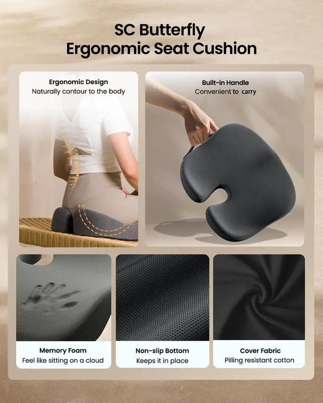 Alt view image 7 of 7 - ProtoArc Seat Cushion for Tailbone Pain Relief, Office Chair Cushion, Coccyx Cushion, Ergonomic Memory Foam Seat Cushion for Home, Car, Pressure Relief Pad for Hip, Coccyx, All Day Comfort - Dark Gray