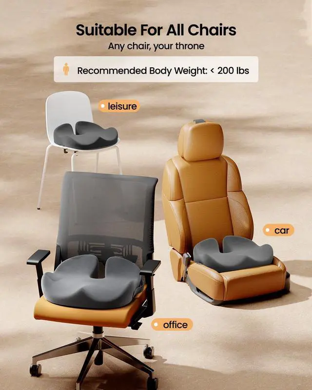 Alt view image 6 of 7 - ProtoArc Seat Cushion for Tailbone Pain Relief, Office Chair Cushion, Coccyx Cushion, Ergonomic Memory Foam Seat Cushion for Home, Car, Pressure Relief Pad for Hip, Coccyx, All Day Comfort - Dark Gray