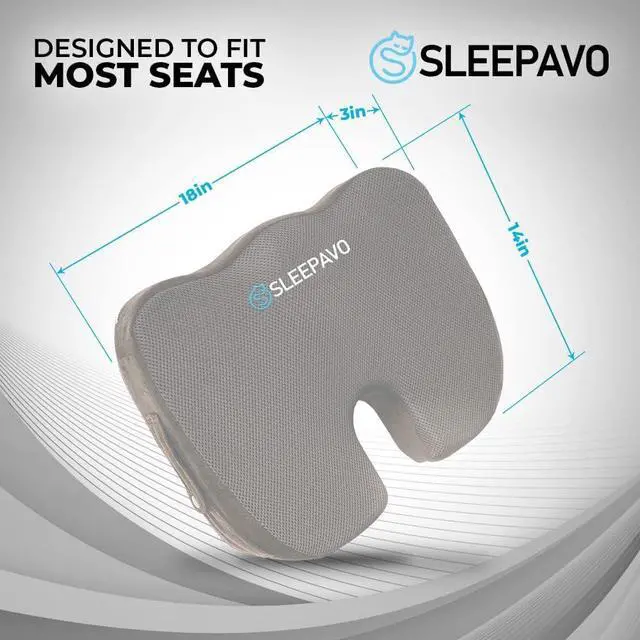 Alt view image 2 of 6 - Sleepavo Gray Memory Foam Seat Cushion for Office Chair - Cooling Gel Pillow for Sciatica Coccyx Back Tailbone and Lower Back Pain Relief - Chair Pad for Lumbar Support in Office Desk, Car, Airplane