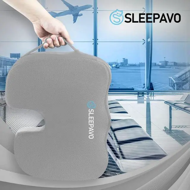 Alt view image 5 of 6 - Sleepavo Gray Memory Foam Seat Cushion for Office Chair - Cooling Gel Pillow for Sciatica Coccyx Back Tailbone and Lower Back Pain Relief - Chair Pad for Lumbar Support in Office Desk, Car, Airplane
