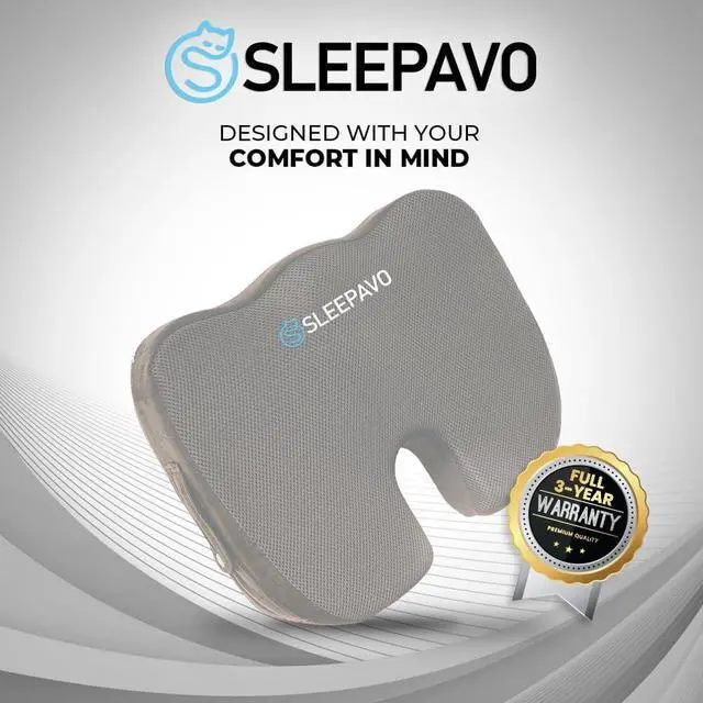 Alt view image 6 of 6 - Sleepavo Gray Memory Foam Seat Cushion for Office Chair - Cooling Gel Pillow for Sciatica Coccyx Back Tailbone and Lower Back Pain Relief - Chair Pad for Lumbar Support in Office Desk, Car, Airplane