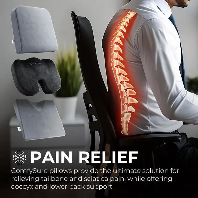 Alt view image 3 of 7 - Memory Foam Seat Cushion - Tailbone Pain Relief Cushion, Non-Slip Sciatica Pain Relief Pillow - for Office Chair, Car, Wheelchair, Computer, Desk Chair - Coccyx, Lower Back Support (Black)