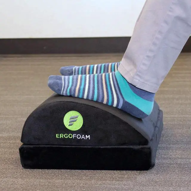 Alt view image 2 of 7 - ErgoFoam Chiropractor-Endorsed Orthopedic Teardrop Design 2in1 Adjustable Under Desk Foot Rest for Lumbar Back Knee Pain (Black)