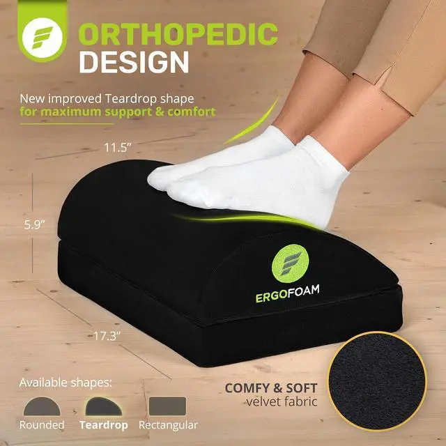 Alt view image 3 of 7 - ErgoFoam Chiropractor-Endorsed Orthopedic Teardrop Design 2in1 Adjustable Under Desk Foot Rest for Lumbar Back Knee Pain (Black)
