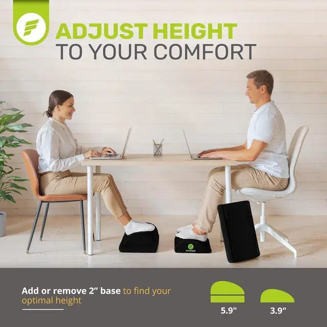 Alt view image 4 of 7 - ErgoFoam Chiropractor-Endorsed Orthopedic Teardrop Design 2in1 Adjustable Under Desk Foot Rest for Lumbar Back Knee Pain (Black)