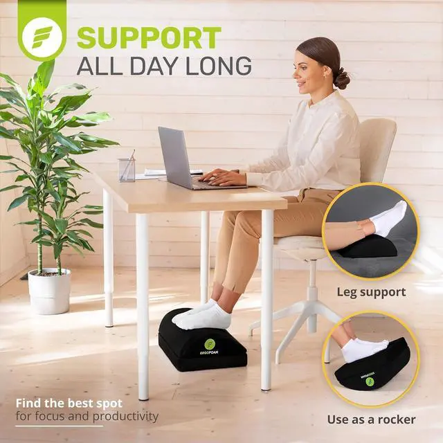 Alt view image 6 of 7 - ErgoFoam Chiropractor-Endorsed Orthopedic Teardrop Design 2in1 Adjustable Under Desk Foot Rest for Lumbar Back Knee Pain (Black)
