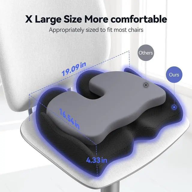 Alt view image 2 of 7 - Seat Cushion, X Large Car Seat Cushion, Memory Foam Cushions for Office Chair, Chair Cushions for Tailbone Pain Relief & Pressure Relief Sciatica for Long Sitting