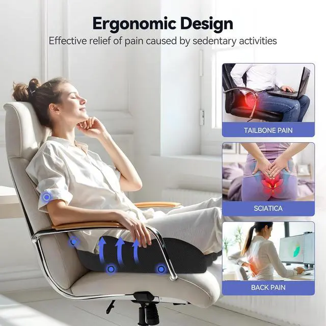 Alt view image 3 of 7 - Seat Cushion, X Large Car Seat Cushion, Memory Foam Cushions for Office Chair, Chair Cushions for Tailbone Pain Relief & Pressure Relief Sciatica for Long Sitting