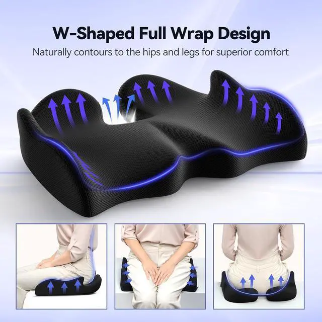 Alt view image 4 of 7 - Seat Cushion, X Large Car Seat Cushion, Memory Foam Cushions for Office Chair, Chair Cushions for Tailbone Pain Relief & Pressure Relief Sciatica for Long Sitting