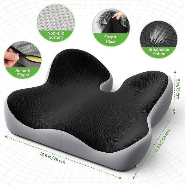 Alt view image 2 of 7 - Benazcap X Large Seat Cushion for Sciatica Pain Relief, 2024 Upgraded Seat Cushions for Office Chairs, Desk Chair Cushions/Office Chair Cushion, Tailbone Pain Relief Cushion for Car/Wheelchair