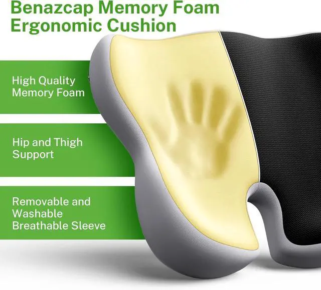 Alt view image 6 of 7 - Benazcap X Large Seat Cushion for Sciatica Pain Relief, 2024 Upgraded Seat Cushions for Office Chairs, Desk Chair Cushions/Office Chair Cushion, Tailbone Pain Relief Cushion for Car/Wheelchair