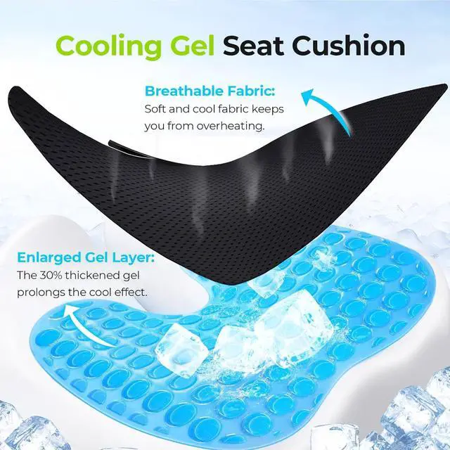 Alt view image 2 of 7 - AUVON Multi-Layer Gel Seat Cushion for Ideal Support & Softness, Cooling Memory Foam Chair Cushion for Hemorrhoid, Sciatica & Tailbone Pain Relief, Anti-Slip Back Seat Pillow