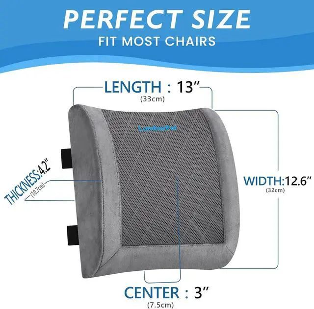Alt view image 2 of 7 - Lumbar Support Pillow for Office Chair Back Support Lumbar Pillow for Car, Gaming, Office Chair - Improve Sitting Posture & Back Pain Relief, Memory Foam, Adjustable Straps, Fluffy Grey