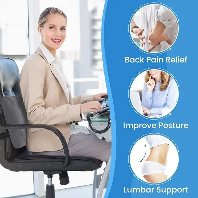 Alt view image 5 of 7 - Lumbar Support Pillow for Office Chair Back Support Lumbar Pillow for Car, Gaming, Office Chair - Improve Sitting Posture & Back Pain Relief, Memory Foam, Adjustable Straps, Fluffy Grey