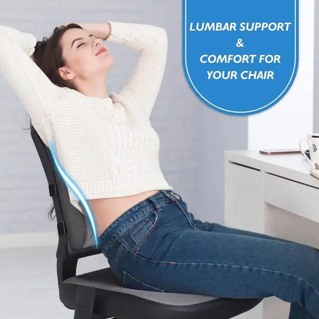 Alt view image 6 of 7 - Lumbar Support Pillow for Office Chair Back Support Lumbar Pillow for Car, Gaming, Office Chair - Improve Sitting Posture & Back Pain Relief, Memory Foam, Adjustable Straps, Fluffy Grey
