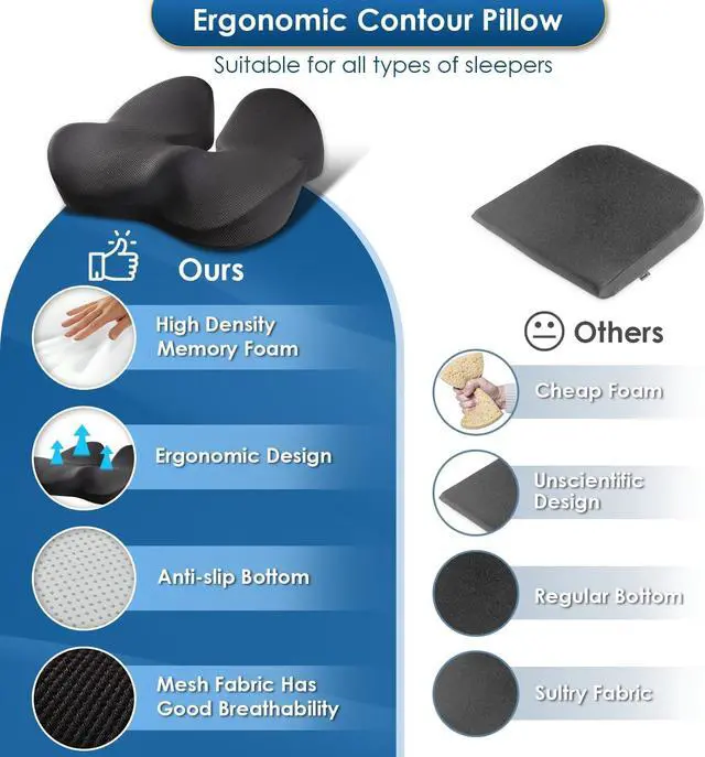 Alt view image 5 of 7 - Memory Foam Seat Cushion for Office Chair Pressure Relief Sciatica & Tailbone Pain Relief Memory Foam Coccyx Cushion for Long Sitting, for Home Chair, Gaming and Car Seat Cushion
