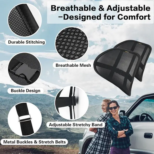 Alt view image 3 of 7 - Lumbar Support Back Support for Office Chair 2 Pack Lumbar Support Pillow for Car Chair Back Support with Double Layer Breathable Mesh & Adjustable Straps
