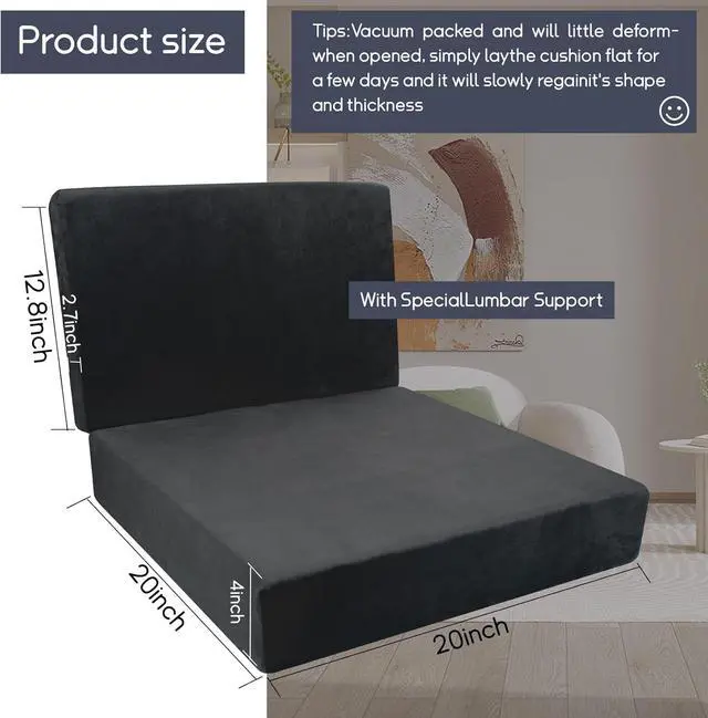 Alt view image 2 of 7 - Memory Foam Recliner Chair Cushions,Extra Large Non-Slip 4" Thick Supportive Lumbar Support Pillow for Elderly Supportive Seat Cushion with Lumbar Pillow for Rest(12.8" Backrest Height,Black