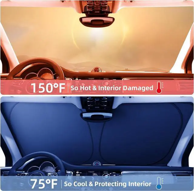Alt view image 2 of 7 - [2025 Upgraded] Aokway Laser Reflective Windshield Sunshade | Thickened UV-Blocking Sun Shade for Cars, SUVs, Trucks | Heat Reflective Cooling Protection | Foldable with Storage Bag (L: 57.1x31.5 in)