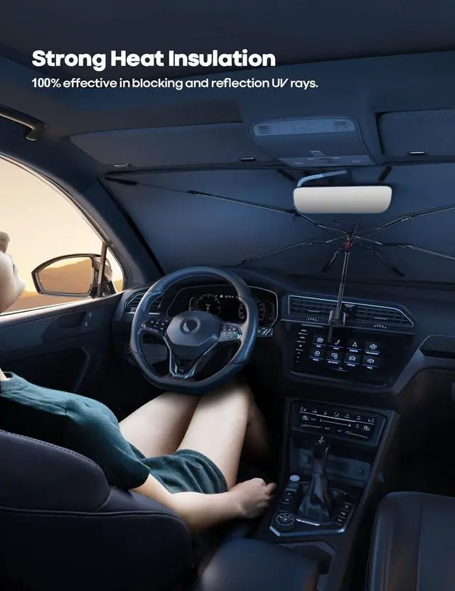 Alt view image 3 of 7 - Lamicall Car Windshield Sunshade Umbrella - Foldable Car Windshield Sun Shade Cover, 5 Layers UV Block Coating, 52"x31" Front Window Heat Insulation Protection, for Auto Sedan, SUV Windshield