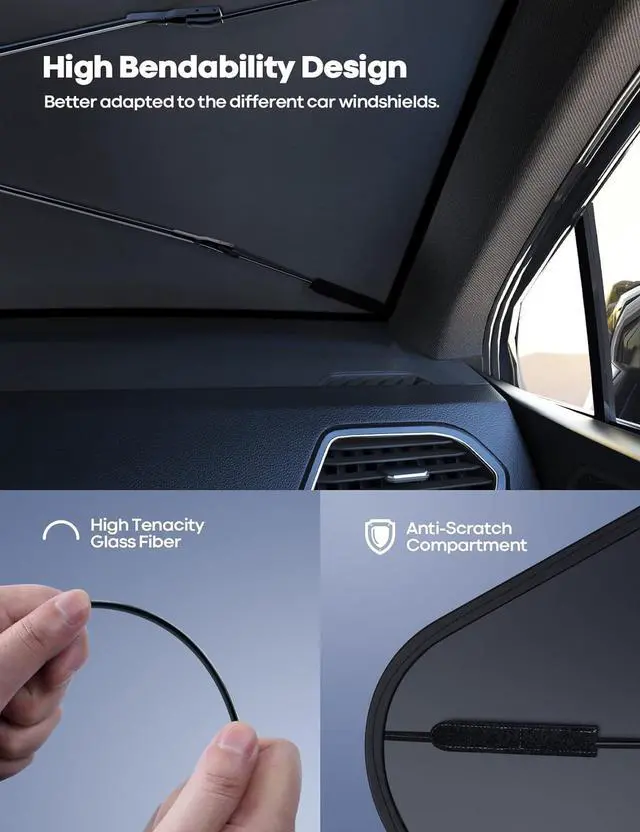 Alt view image 5 of 7 - Lamicall Car Windshield Sunshade Umbrella - Foldable Car Windshield Sun Shade Cover, 5 Layers UV Block Coating, 52"x31" Front Window Heat Insulation Protection, for Auto Sedan, SUV Windshield