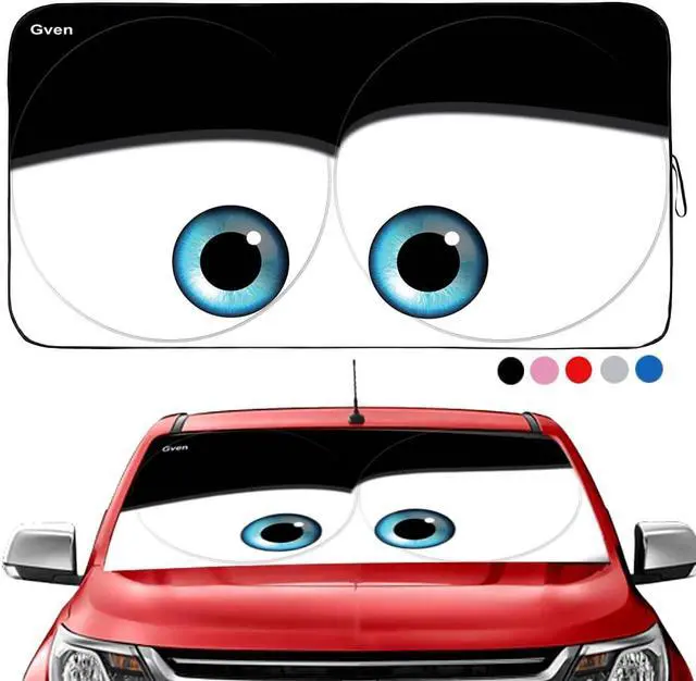 Main image of Gven- The Original Patented Car Eyes Windshield Sun Shade 2025 Windshield Cover Automotive Interior Sun Protection Front Windshield Sun Visor Protector Blocks UV Rays Keep Your Vehicle Cool (Black, S)