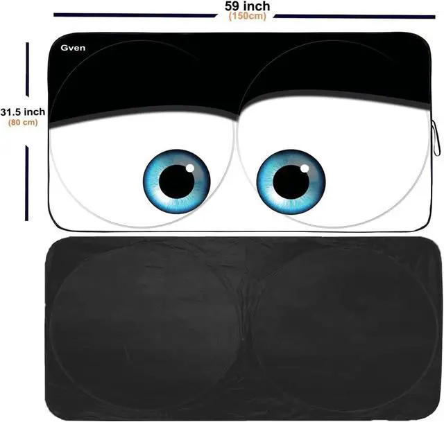Alt view image 2 of 5 - Gven- The Original Patented Car Eyes Windshield Sun Shade 2025 Windshield Cover Automotive Interior Sun Protection Front Windshield Sun Visor Protector Blocks UV Rays Keep Your Vehicle Cool (Black, S)