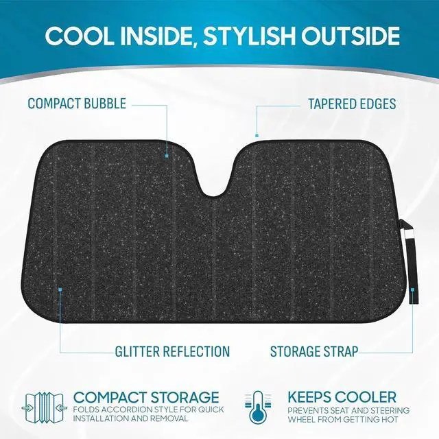 Alt view image 2 of 7 - BDK-AS-2511 Front Windshield Shade-Accordion Folding Auto Sunshade for Car Truck SUV-Blocks UV Rays Sun Visor Protector-Keeps Your Vehicle Cool-57 x 27 Inch, Black Glitter