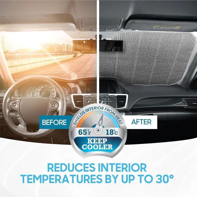 Alt view image 4 of 7 - BDK-AS-2511 Front Windshield Shade-Accordion Folding Auto Sunshade for Car Truck SUV-Blocks UV Rays Sun Visor Protector-Keeps Your Vehicle Cool-57 x 27 Inch, Black Glitter
