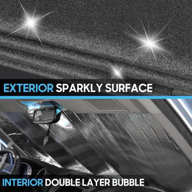 Alt view image 5 of 7 - BDK-AS-2511 Front Windshield Shade-Accordion Folding Auto Sunshade for Car Truck SUV-Blocks UV Rays Sun Visor Protector-Keeps Your Vehicle Cool-57 x 27 Inch, Black Glitter