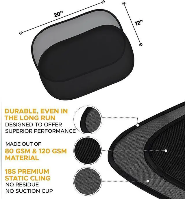Alt view image 4 of 7 - EcoNour Car Window Shades for Baby (4 Pack) | Safeguard Seat from Sun & Heat | Sun Shade Side Windows for Kids | Automotive Sun Protection from UV | Child Safety Accessories | Medium - 20"x12"