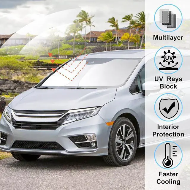 Alt view image 2 of 6 - Windshield Sun Shade Custome Fit 2018-2024 2025 Honda Odyssey Accessories LX,EX,EX-L,Touring,Elite Minivan Foldable Window Sunshade Protector Blocks Sun Rays & Heat