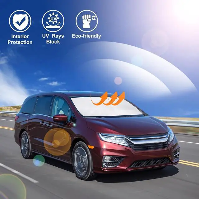 Alt view image 5 of 6 - Windshield Sun Shade Custome Fit 2018-2024 2025 Honda Odyssey Accessories LX,EX,EX-L,Touring,Elite Minivan Foldable Window Sunshade Protector Blocks Sun Rays & Heat