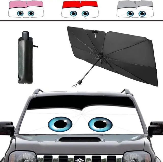 Main image of Windshield Sun Shade 2025 Car Accessories 100% Blackout Car Front Windsow Shades Umbrella Automotive Sun Visor Block Heat Insulation Protection (Black Eyes)