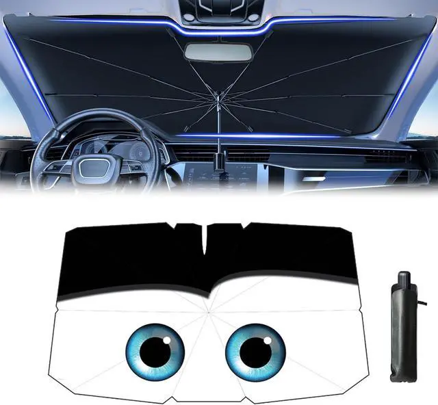 Alt view image 3 of 7 - Windshield Sun Shade 2025 Car Accessories 100% Blackout Car Front Windsow Shades Umbrella Automotive Sun Visor Block Heat Insulation Protection (Black Eyes)