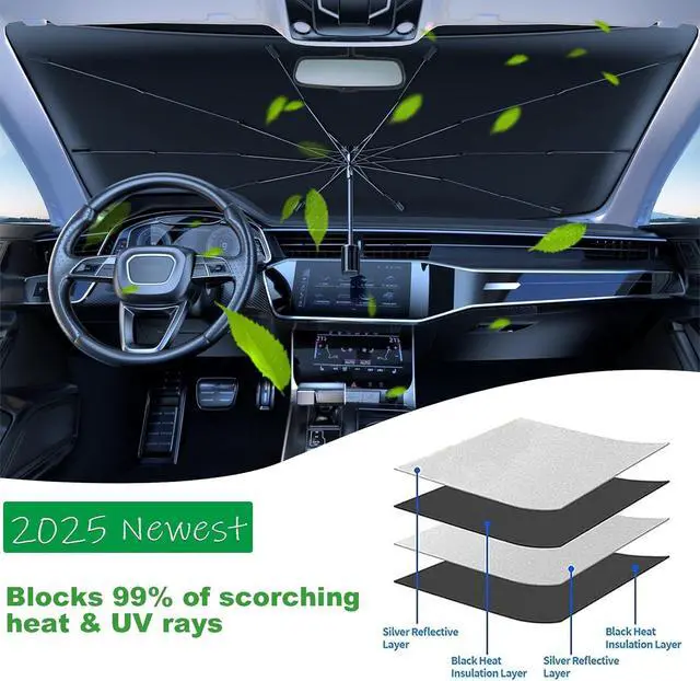 Alt view image 4 of 7 - Windshield Sun Shade 2025 Car Accessories 100% Blackout Car Front Windsow Shades Umbrella Automotive Sun Visor Block Heat Insulation Protection (Black Eyes)