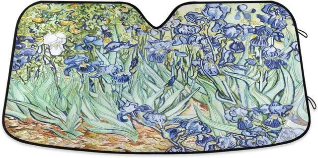 Main image of Car Windshield Sunshade Irises Vincent Van Gogh Pattern, Blocks Sun Visor Protector Foldable Sun Shield Keep Your Vehicle Cool, Fits Windshields of Most Sizes
