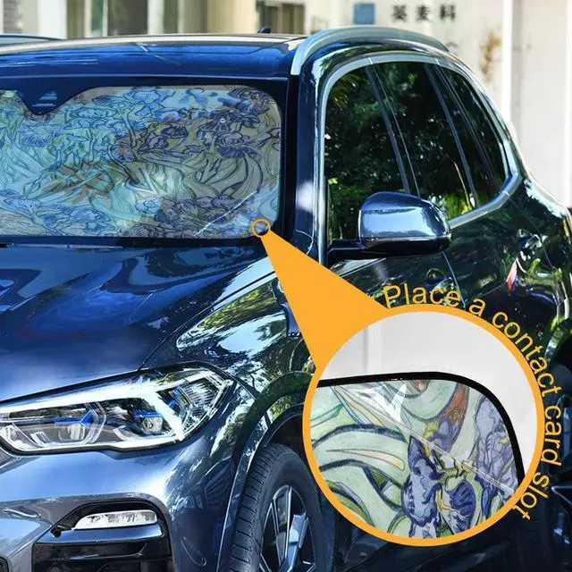 Alt view image 3 of 6 - Car Windshield Sunshade Irises Vincent Van Gogh Pattern, Blocks Sun Visor Protector Foldable Sun Shield Keep Your Vehicle Cool, Fits Windshields of Most Sizes