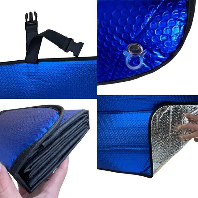 Alt view image 2 of 7 - Windshield Sunshade-Thicken 5-Layer Bubble Block Heat and Sun UV Rays,Front Windshield Sun Shade,Sun Visor for Car- Keeps Your Vehicle Cool - 58 x 27.5 Inch (Dark Blue)