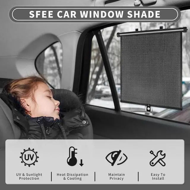 Alt view image 2 of 7 - Sfee Car Window Shade for Side Windows, 2 Pack Sun Shade Retractable for Car Blocks Heat and UV Rays Glare Protection Roller Sunshade Visor for Baby, Kids, Pets, Passengers