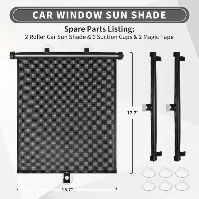 Alt view image 3 of 7 - Sfee Car Window Shade for Side Windows, 2 Pack Sun Shade Retractable for Car Blocks Heat and UV Rays Glare Protection Roller Sunshade Visor for Baby, Kids, Pets, Passengers