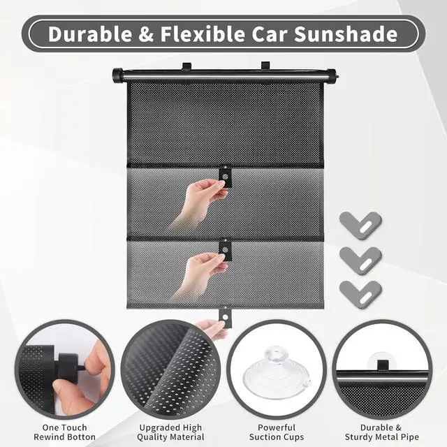 Alt view image 4 of 7 - Sfee Car Window Shade for Side Windows, 2 Pack Sun Shade Retractable for Car Blocks Heat and UV Rays Glare Protection Roller Sunshade Visor for Baby, Kids, Pets, Passengers
