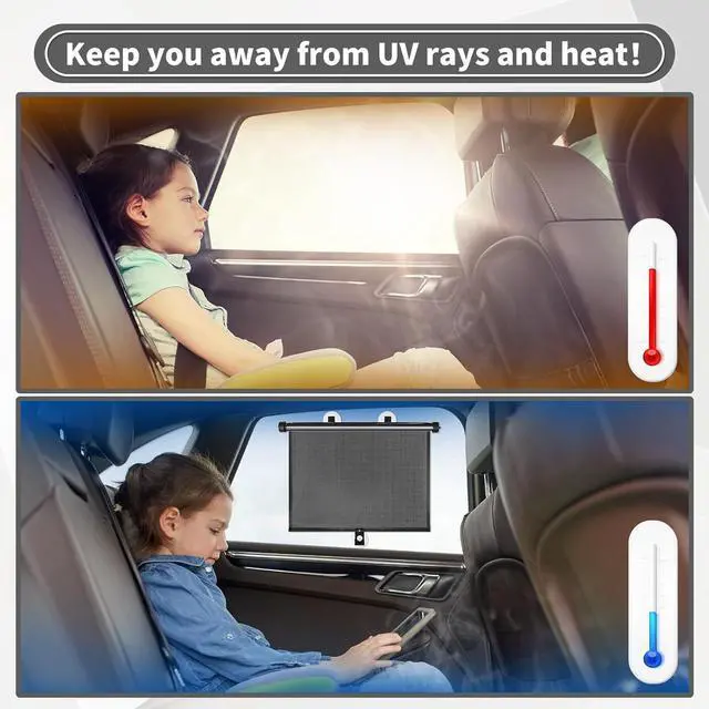 Alt view image 6 of 7 - Sfee Car Window Shade for Side Windows, 2 Pack Sun Shade Retractable for Car Blocks Heat and UV Rays Glare Protection Roller Sunshade Visor for Baby, Kids, Pets, Passengers